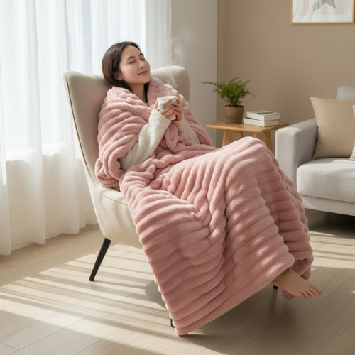 Manta cálida de felpa a rayas - Invierno