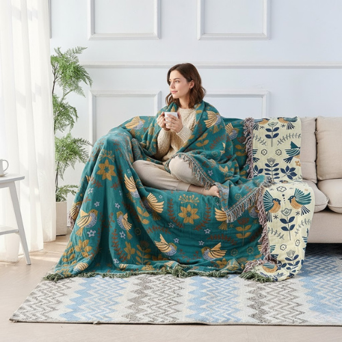 Manta reversible botánica - Manta de algodón