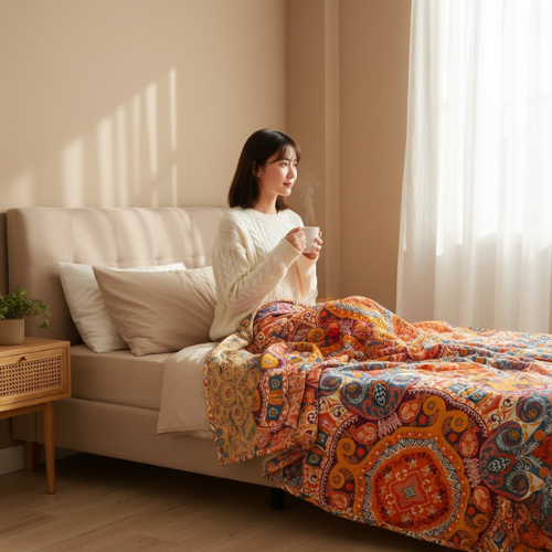 Colcha bohemia con estampado de cachemira - Edredón