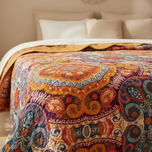 Colcha bohemia con estampado de cachemira - Edredón