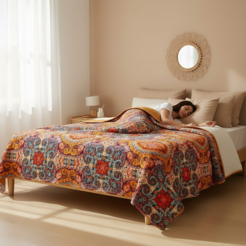 Colcha bohemia con estampado de cachemira - Edredón