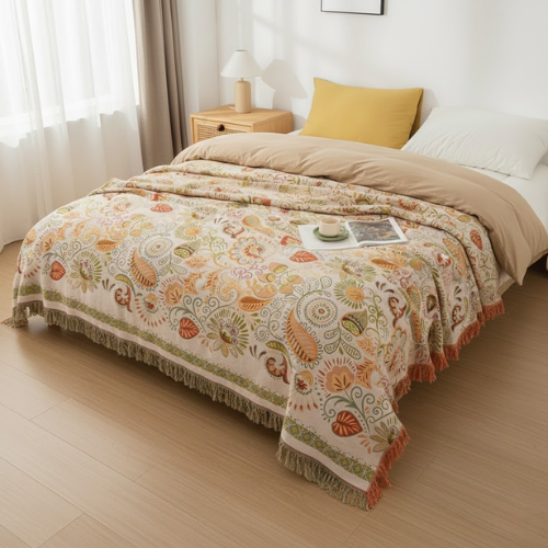 Manta floral con borlas - Algodón