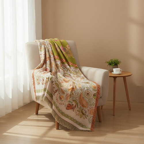 Manta floral con borlas - Algodón