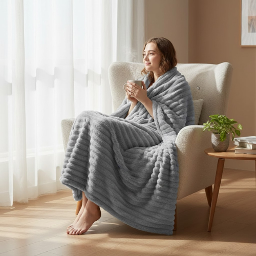 Manta cálida de felpa a rayas - Invierno