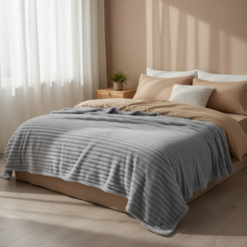 Manta cálida de felpa a rayas - Invierno