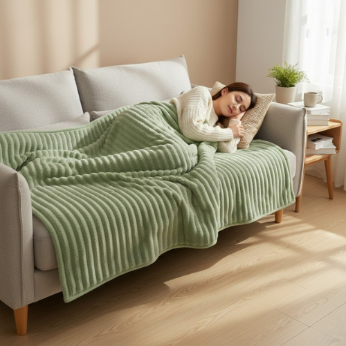 Manta cálida de felpa a rayas - Invierno