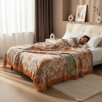 Manta floral Boho para sofá - Manta de algodón