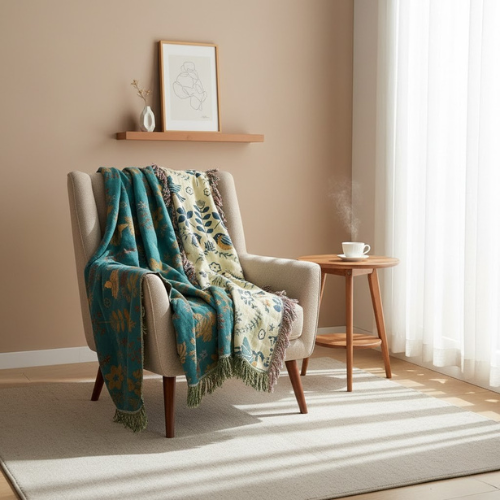 Manta reversible botánica - Manta de algodón