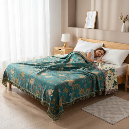 Manta reversible botánica - Manta de algodón