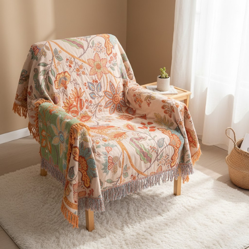 Manta Decorativa Floral Boho - Manta de algodón