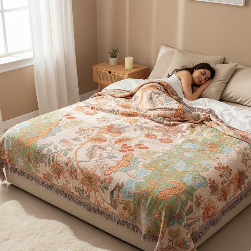 Manta Decorativa Floral Boho - Manta de algodón