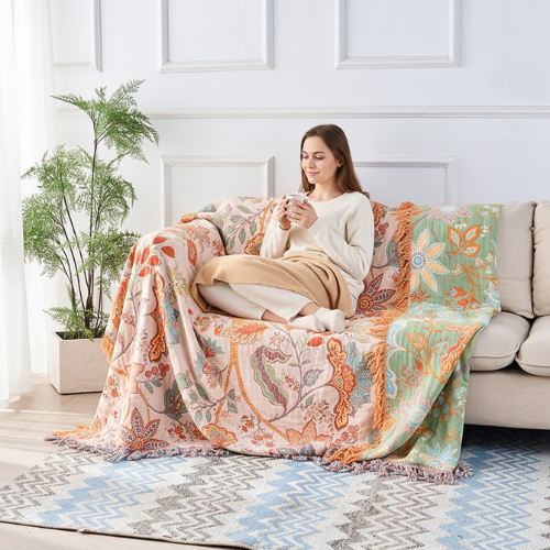 Manta Decorativa Floral Boho - Manta de algodón
