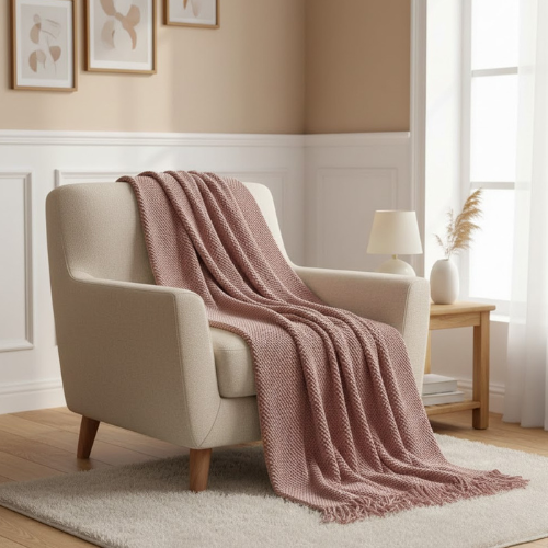 Manta De Punto Rosa Empolvado - manta para arrojar