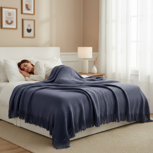 Manta De Punto Rosa Empolvado - manta para arrojar