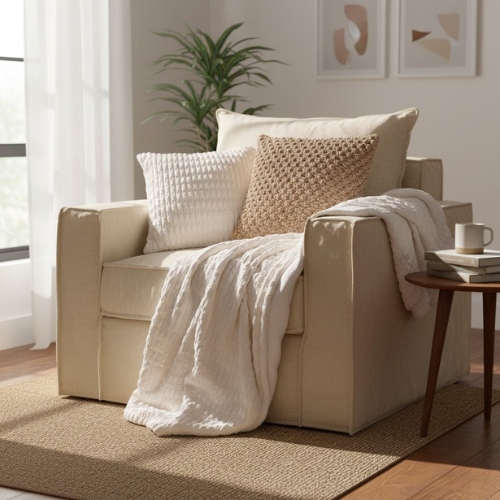 Juego De Colcha Con Textura Marfil - Manta de algodón