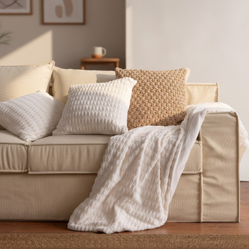 Juego De Colcha Con Textura Marfil - Manta de algodón