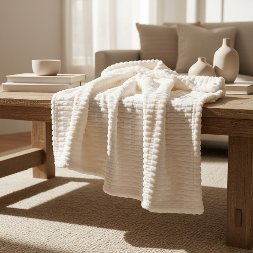 Juego De Colcha Con Textura Marfil - Manta de algodón