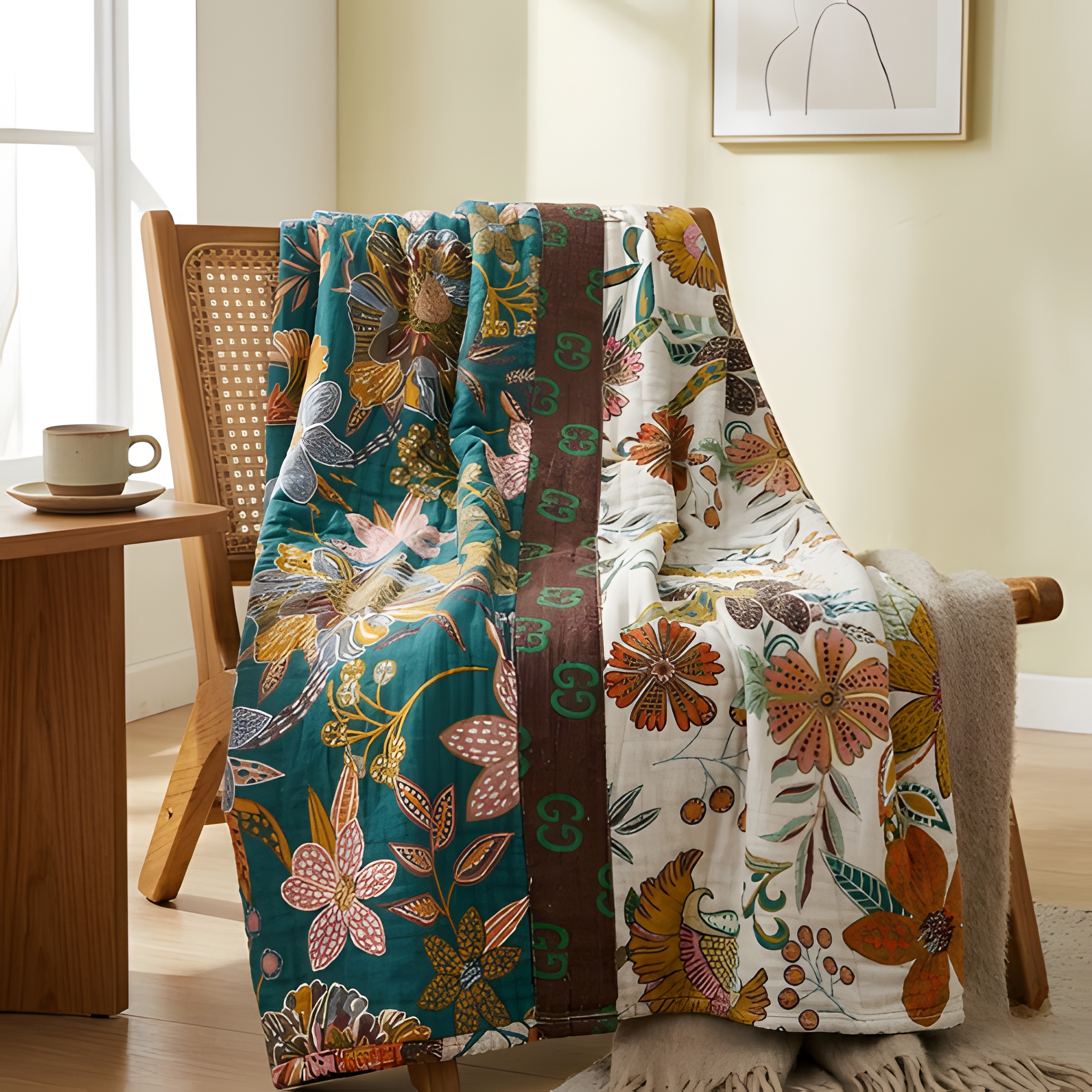 Manta Decorativa Floral Boho - Manta de algodón