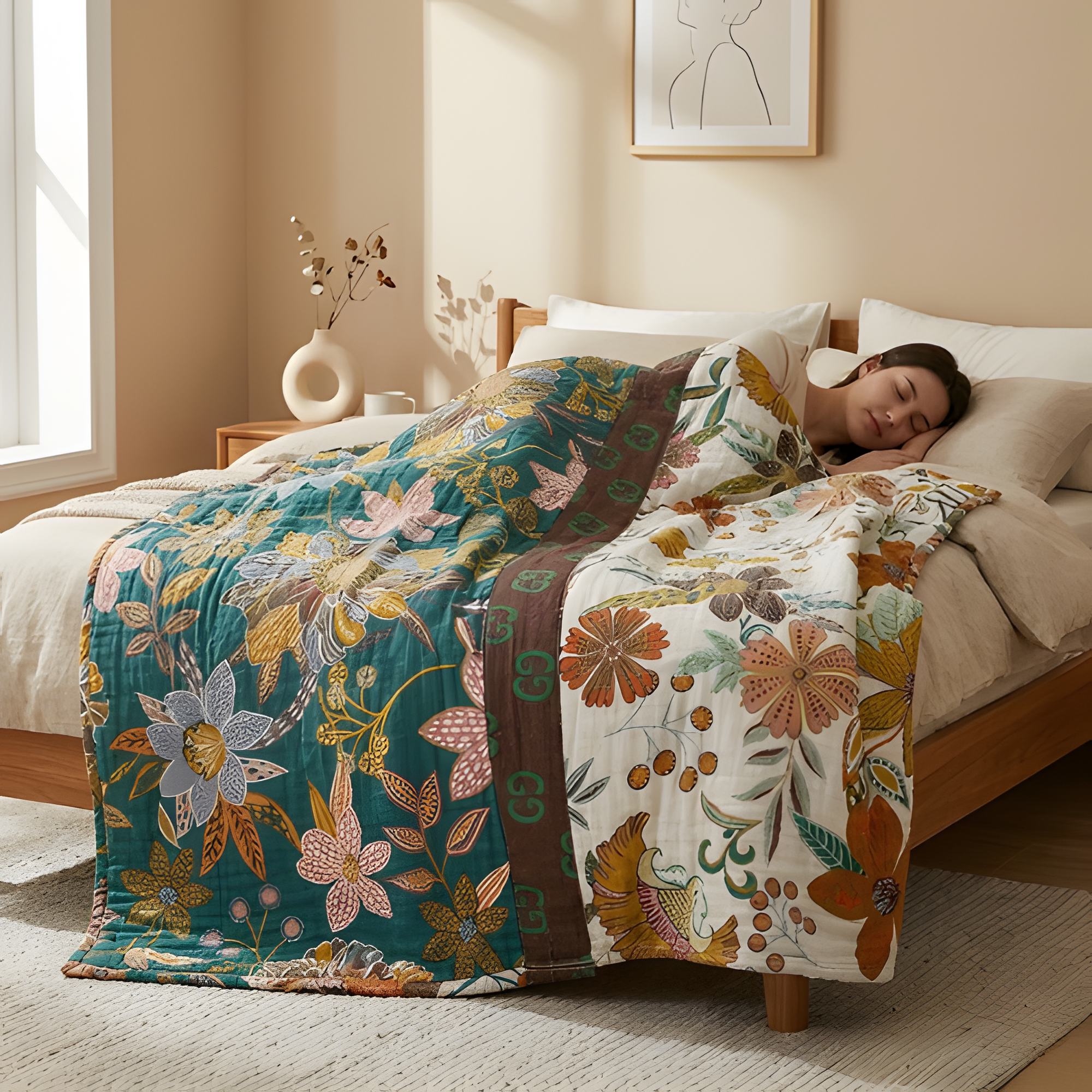 Manta Decorativa Floral Boho - Manta de algodón