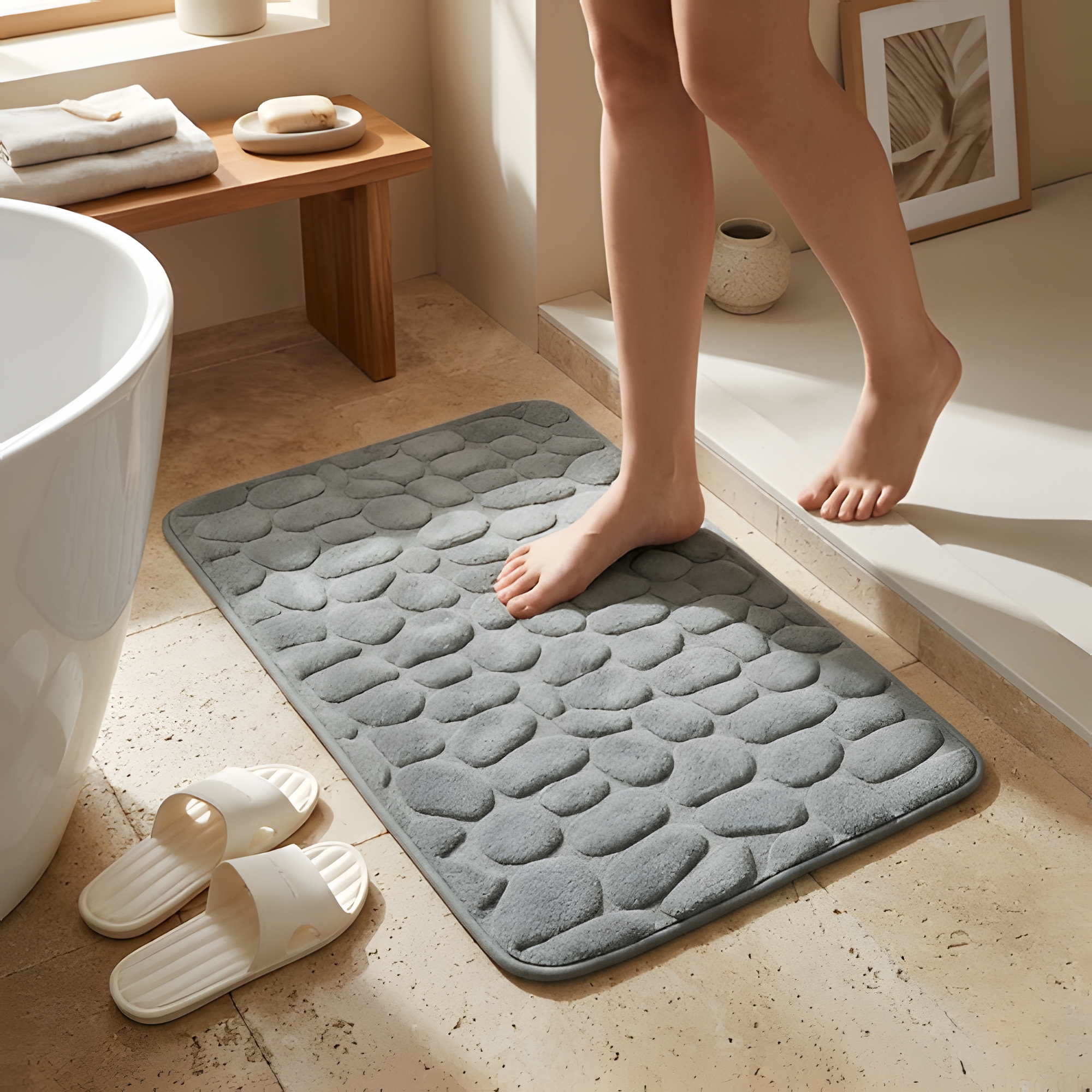 Alfombra versátil con relieve de adoquines - Alfombra de baño
