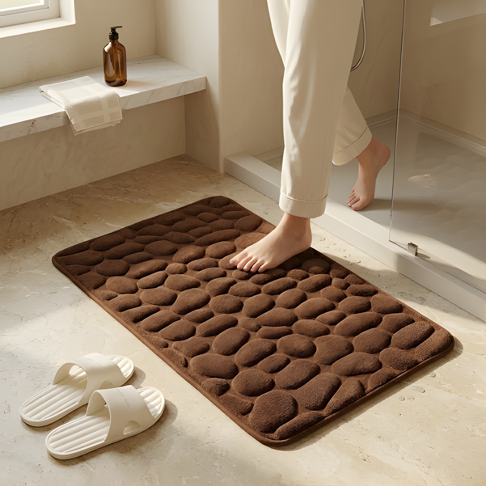 Alfombra versátil con relieve de adoquines - Alfombra de baño