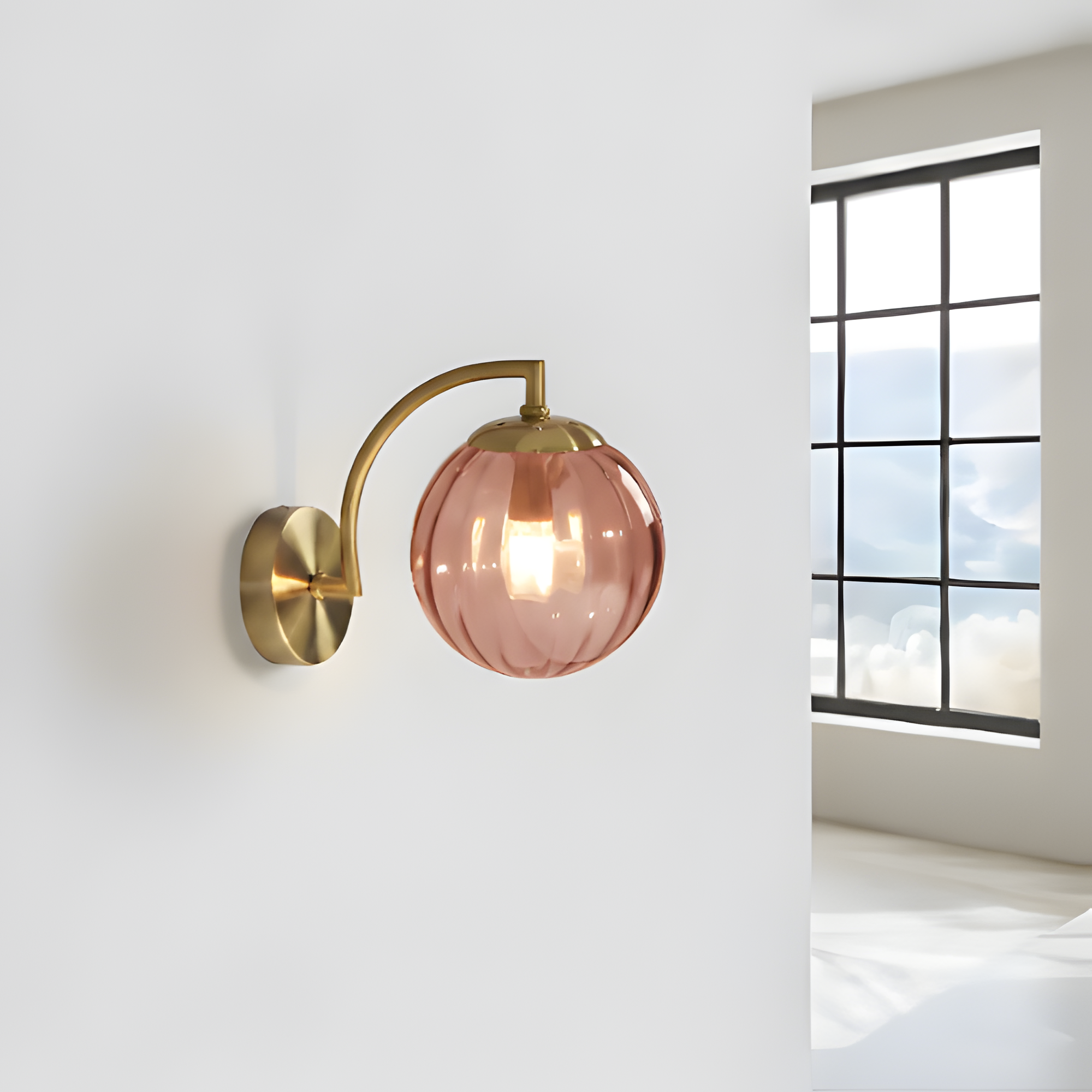 Aplique de pared de cristal acanalado dorado - Diseño elegante