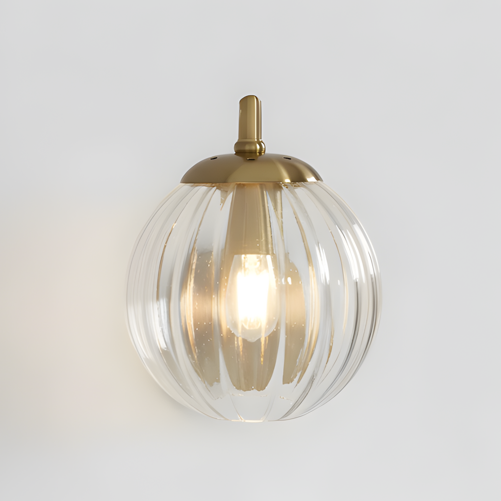 Aplique de pared de cristal acanalado dorado - Diseño elegante