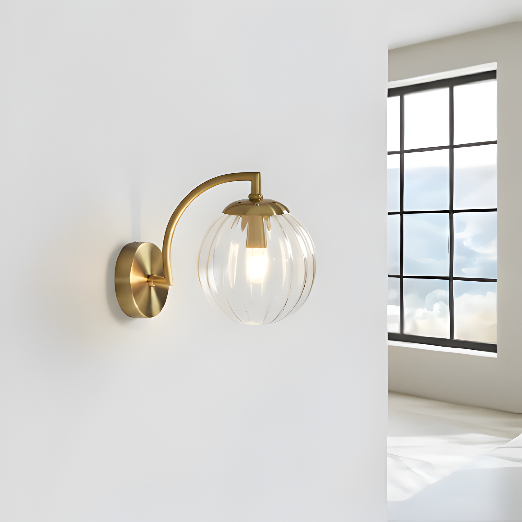 Aplique de pared de cristal acanalado dorado - Diseño elegante