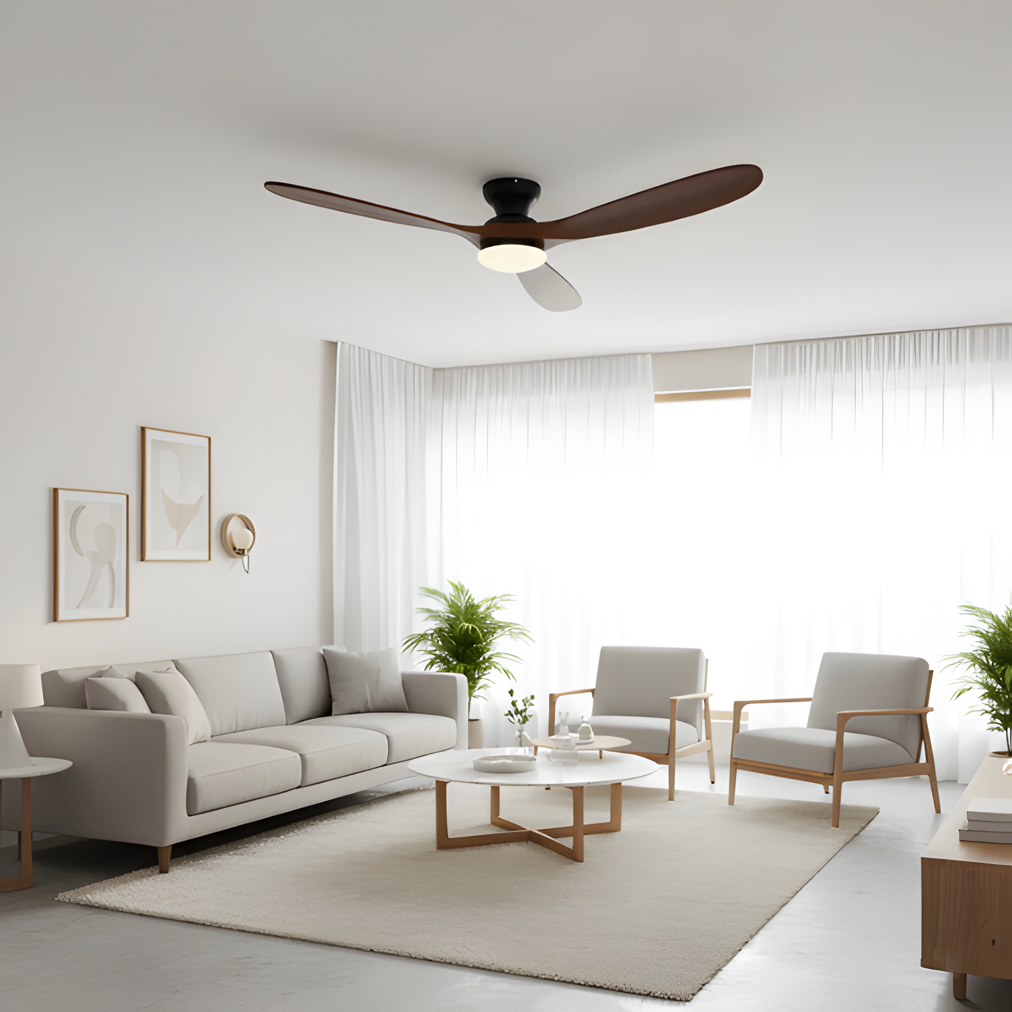 Ventilador de techo en tono madera con luz LED - Moderno
