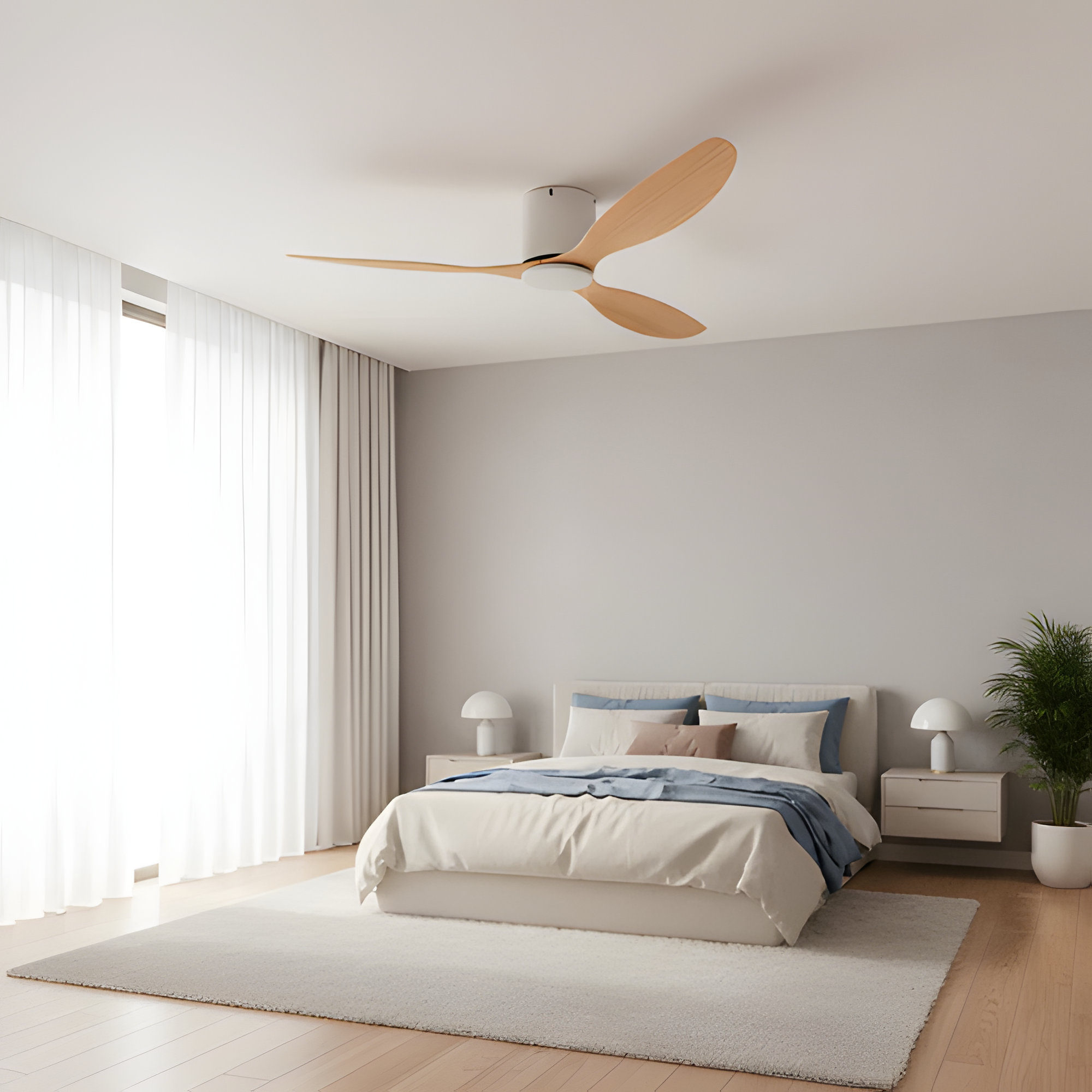 Ventilador de techo en tono madera claro - Contraste Suave