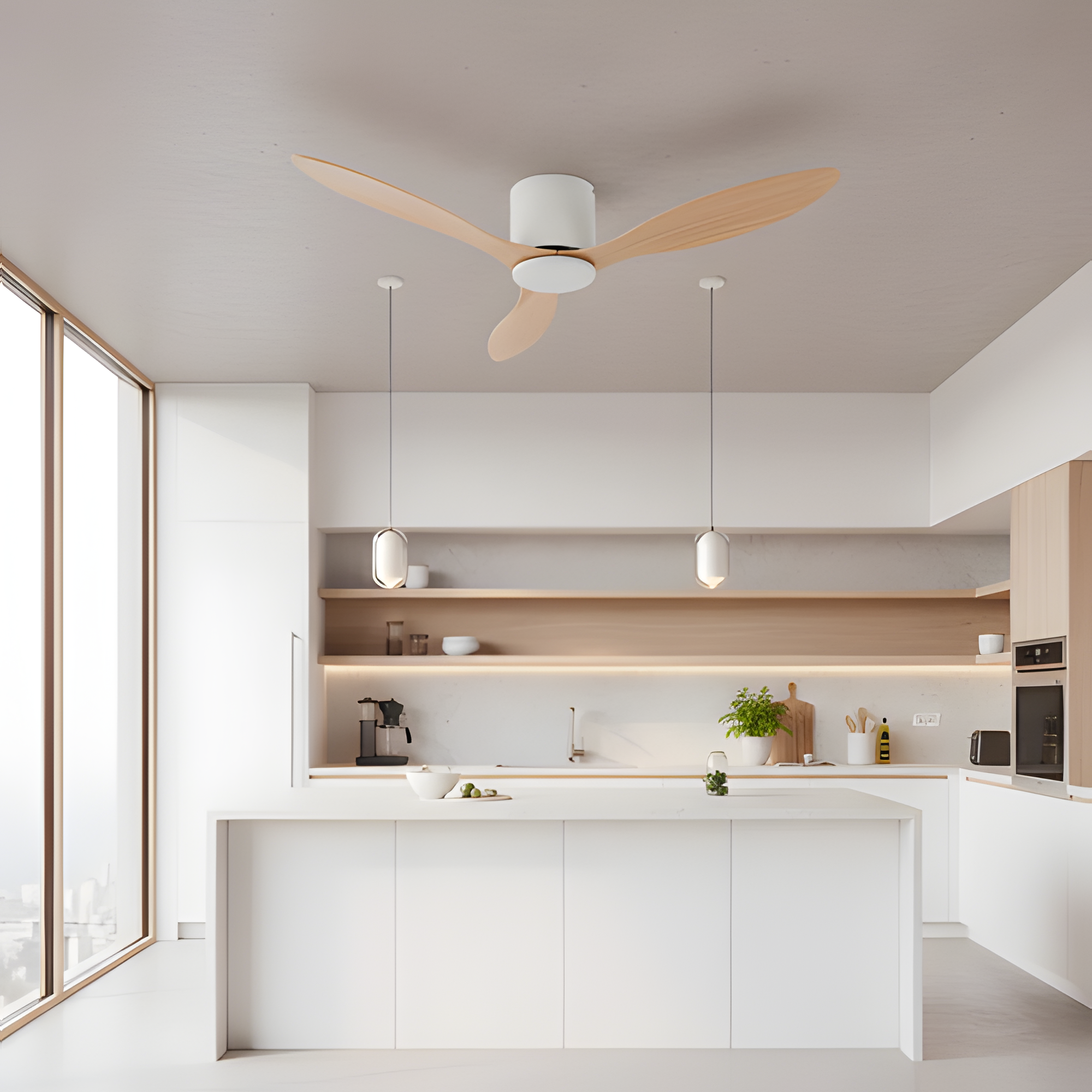 Ventilador de techo en tono madera claro - Contraste Suave