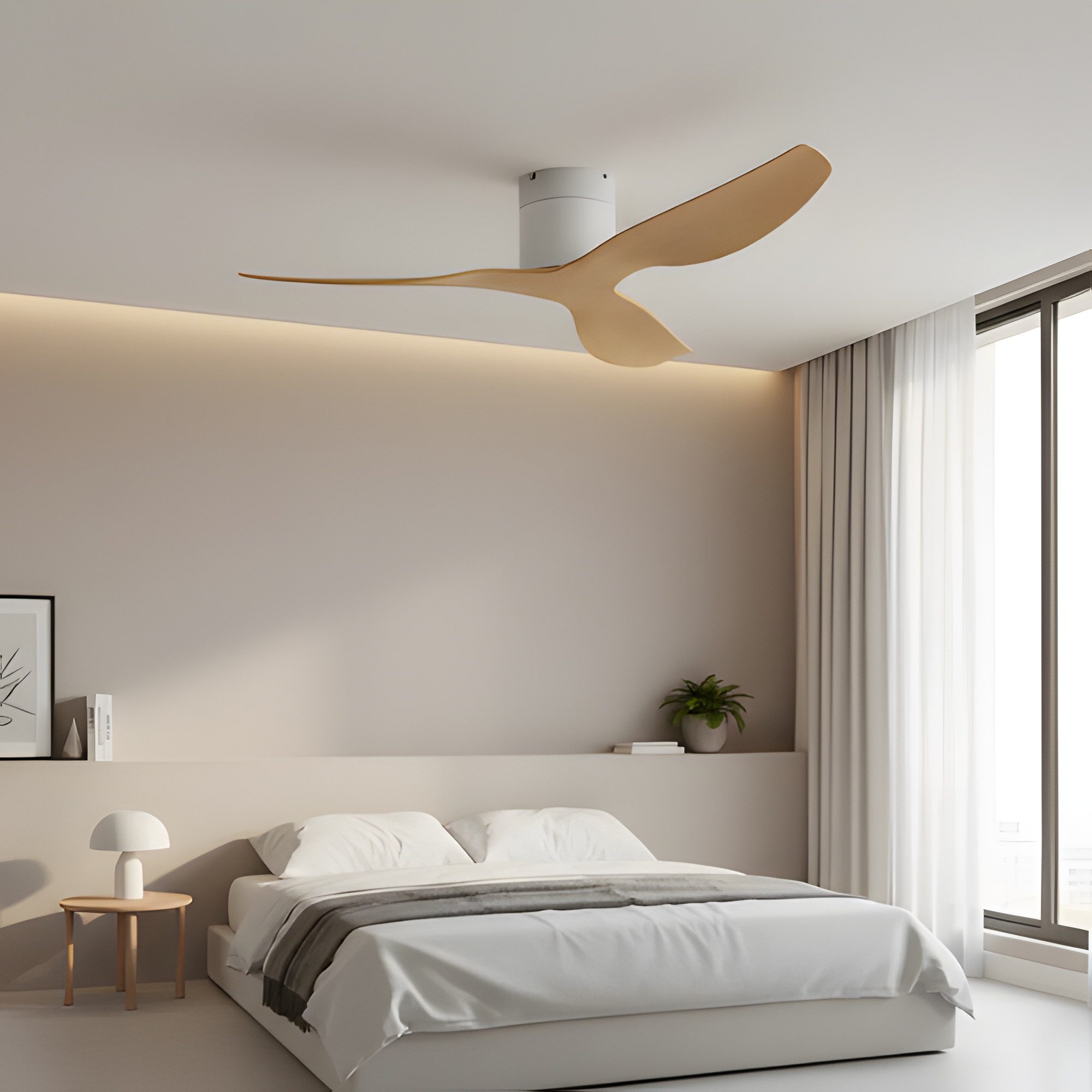 Ventilador de techo de madera clara y blanco - Diseño escandinavo