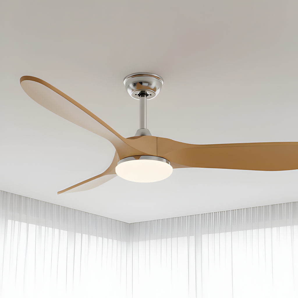 Ventilador De Techo De Cromo Y Madera Natural - Decoración Estética