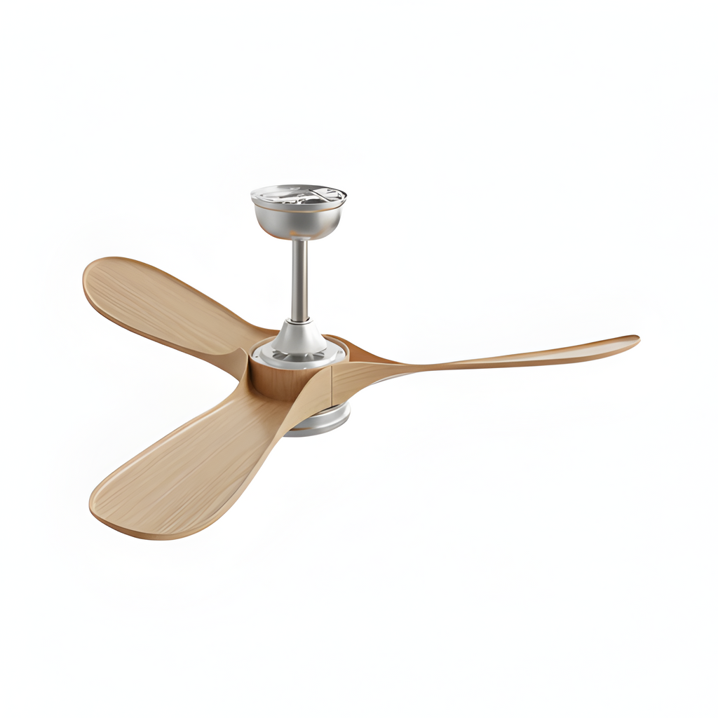 Ventilador De Techo De Cromo Y Madera Natural - Decoración Estética