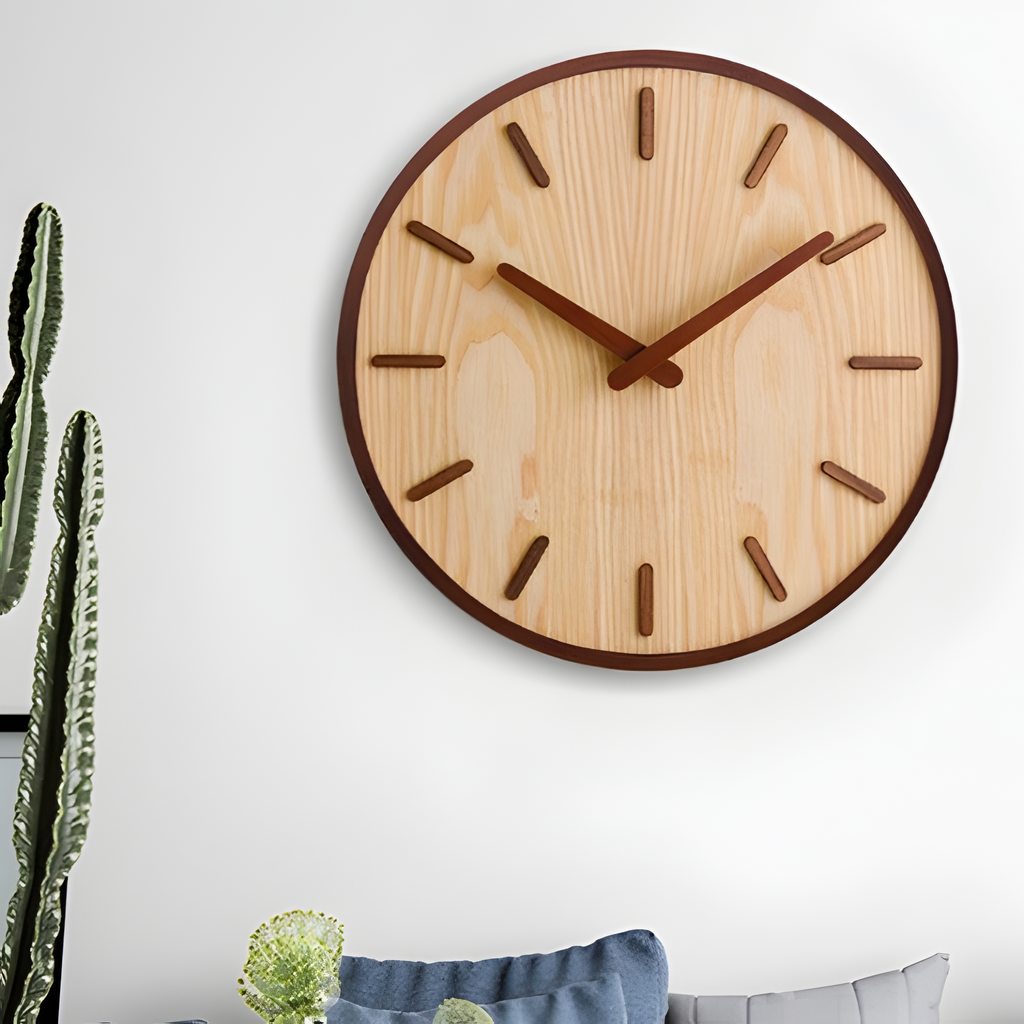Reloj De Pared Minimalista De Madera Con Pantalla Numérica Y Clásica