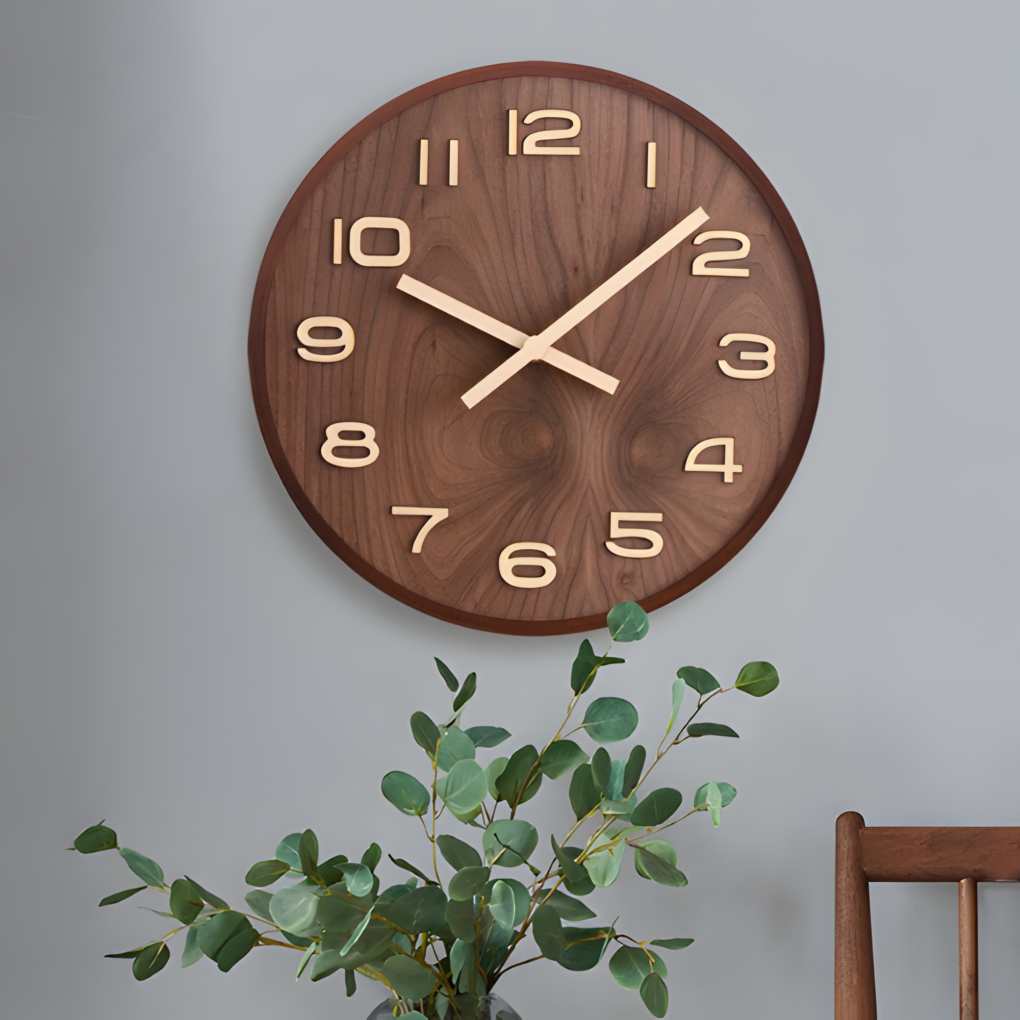Reloj De Pared Minimalista De Madera Con Pantalla Numérica Y Clásica