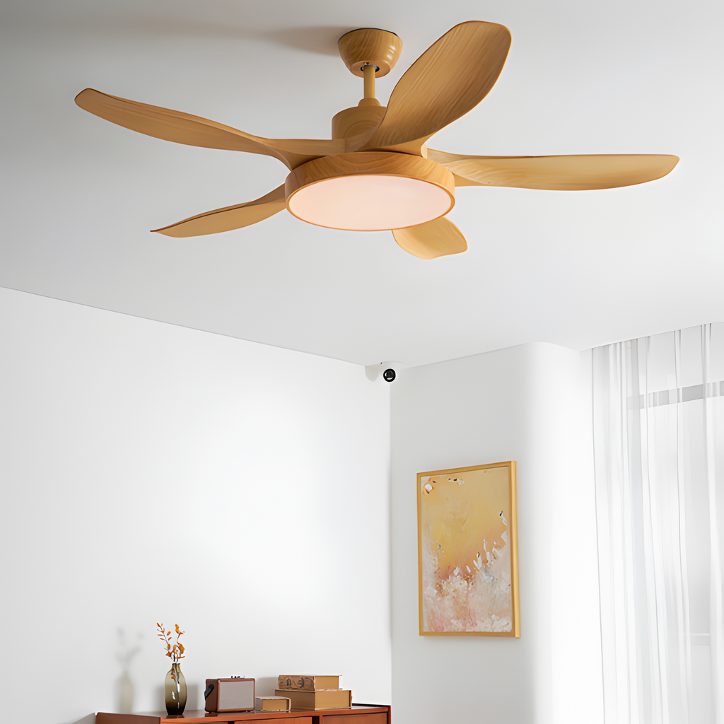 Ventilador de techo moderno con acabado de madera - LED integrado