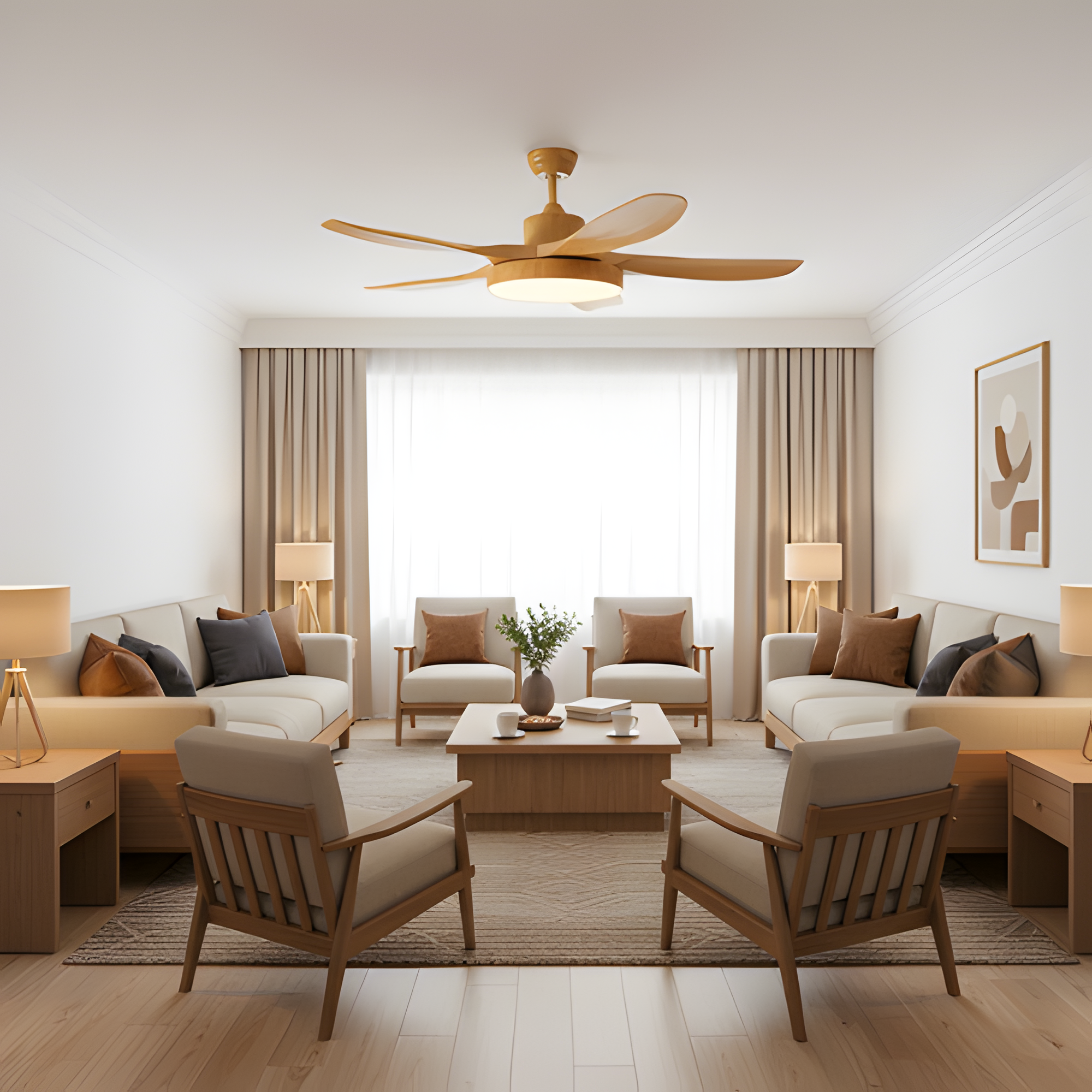 Ventilador de techo moderno con acabado de madera - LED integrado