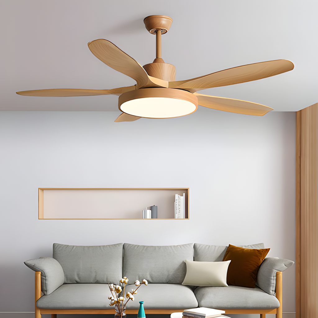 Ventilador de techo moderno con acabado de madera - LED integrado