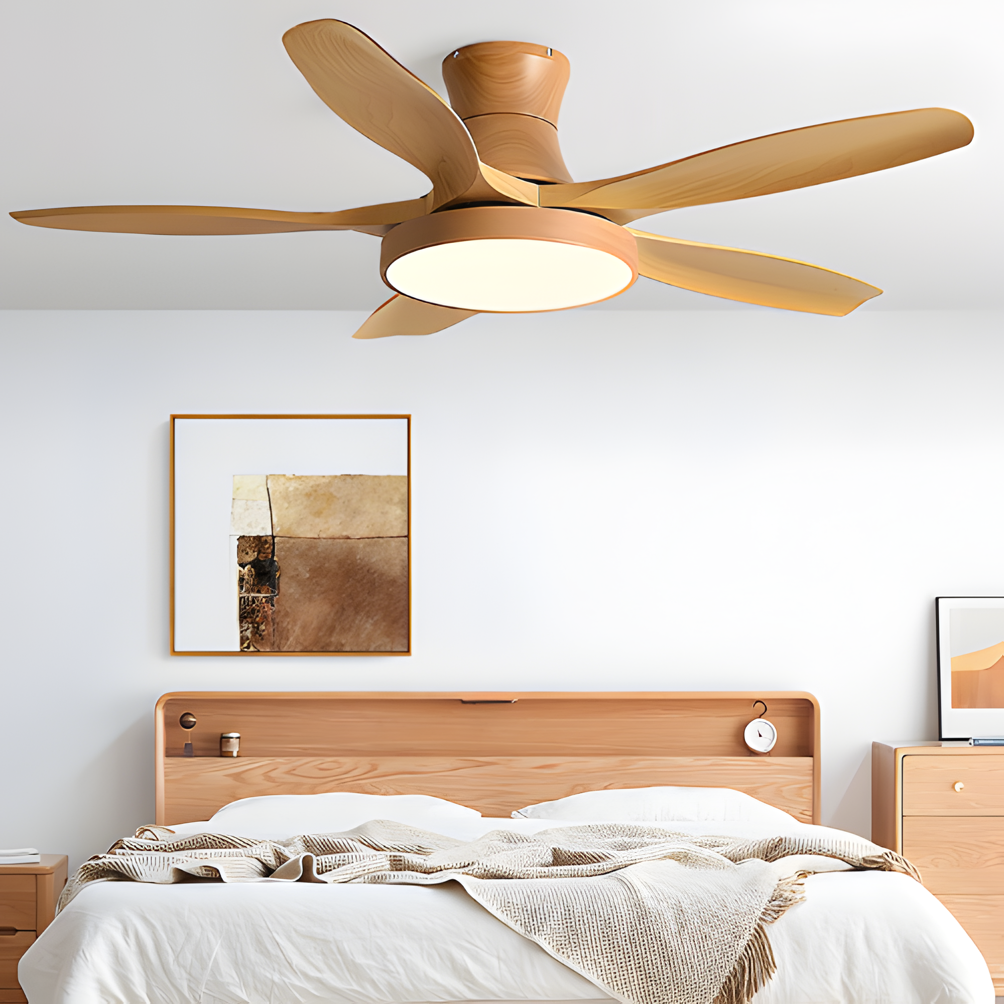 Ventilador de techo moderno con acabado de madera - LED integrado