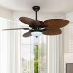 Ventilador De Techo De Madera Tropical - Diseño De Aspas En Forma De Hoja