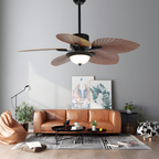 Ventilador De Techo De Madera Tropical - Diseño De Aspas En Forma De Hoja