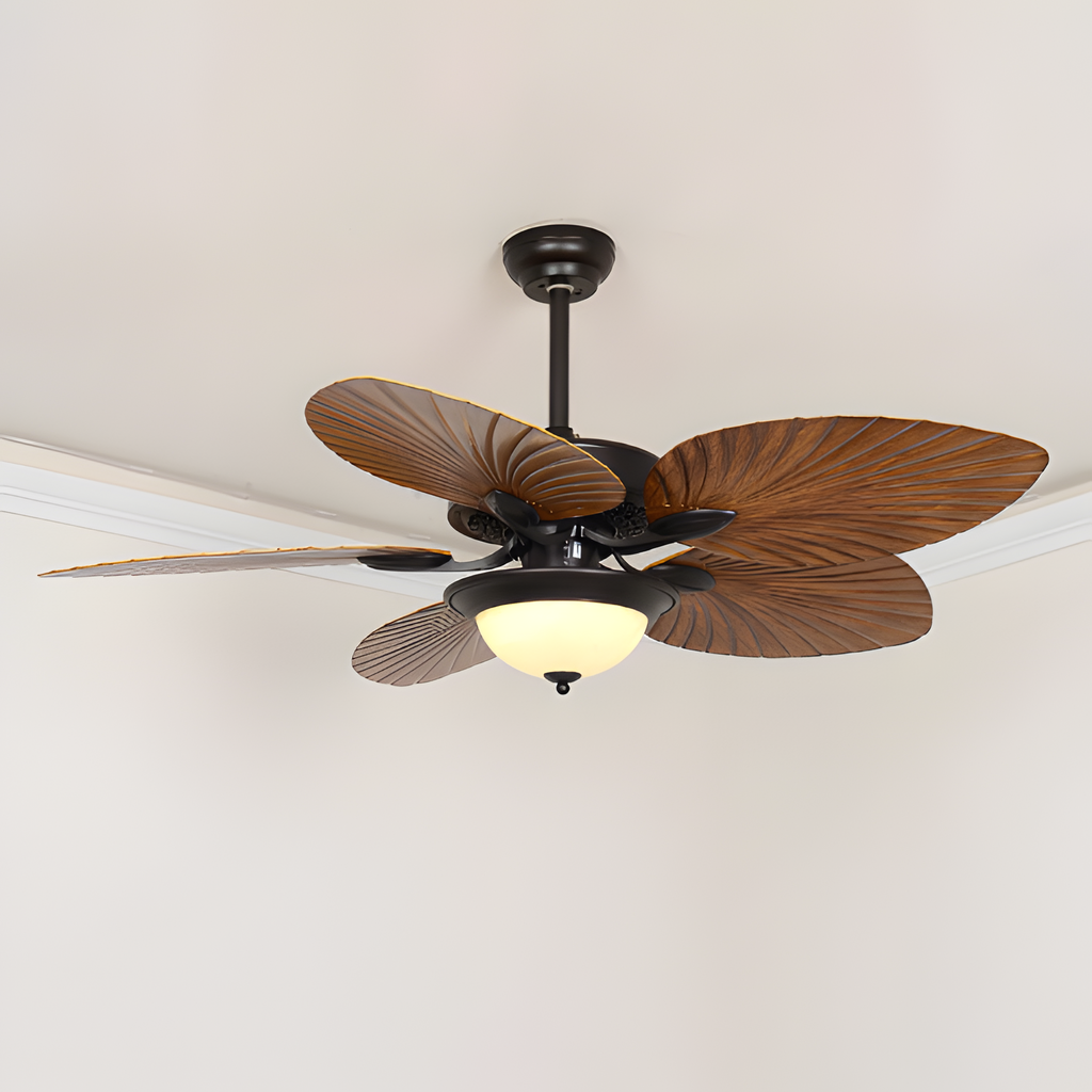 Ventilador De Techo De Madera Tropical - Diseño De Aspas En Forma De Hoja
