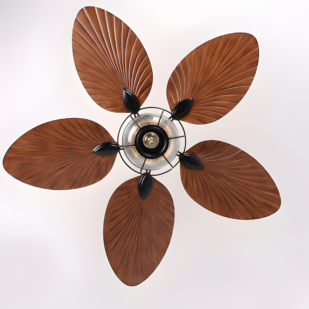 Ventilador De Techo De Madera Tropical - Diseño De Aspas En Forma De Hoja