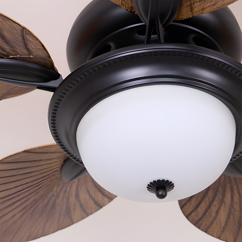 Ventilador De Techo De Madera Tropical - Diseño De Aspas En Forma De Hoja