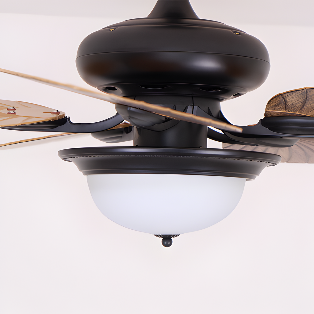 Ventilador De Techo De Madera Tropical - Diseño De Aspas En Forma De Hoja