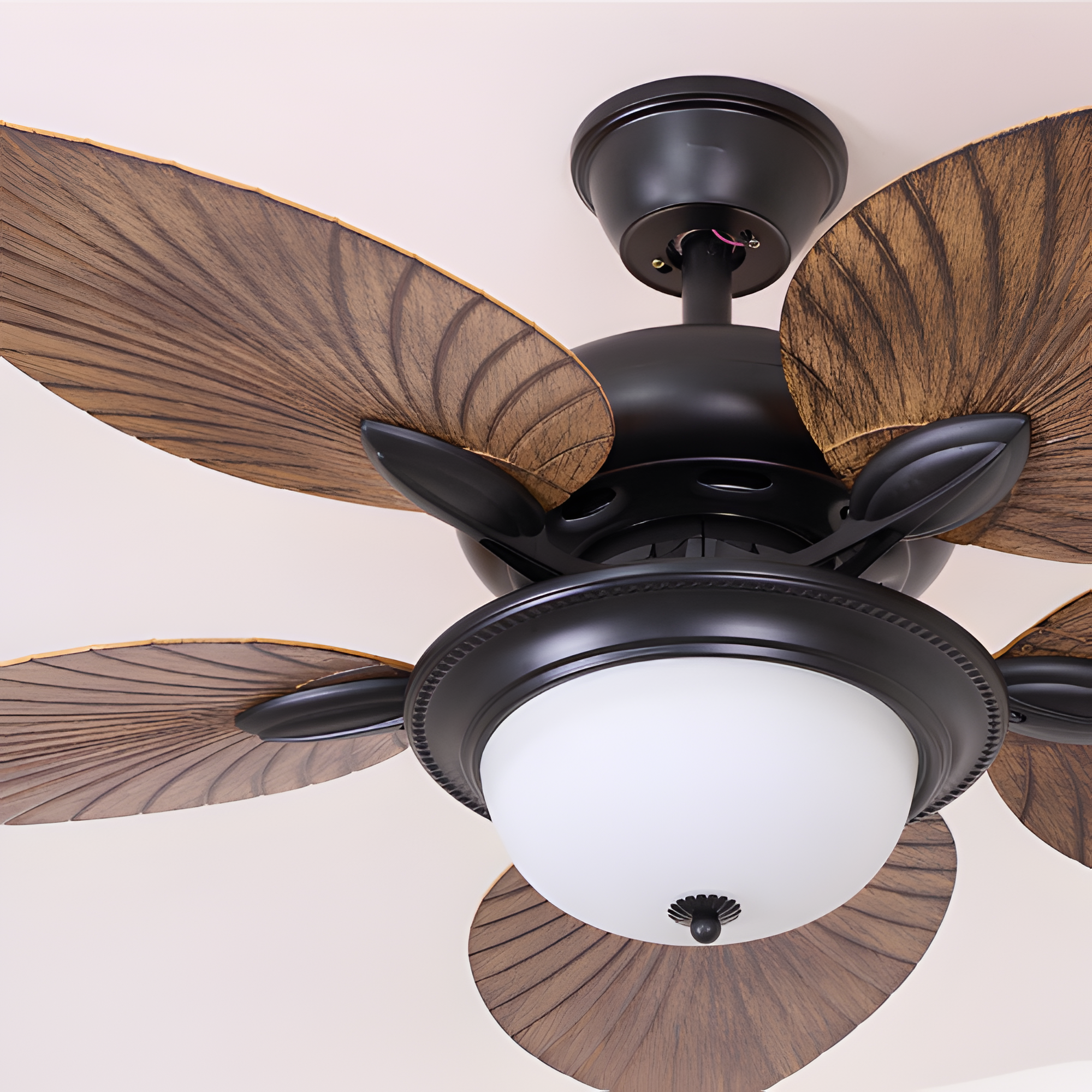 Ventilador De Techo De Madera Tropical - Diseño De Aspas En Forma De Hoja