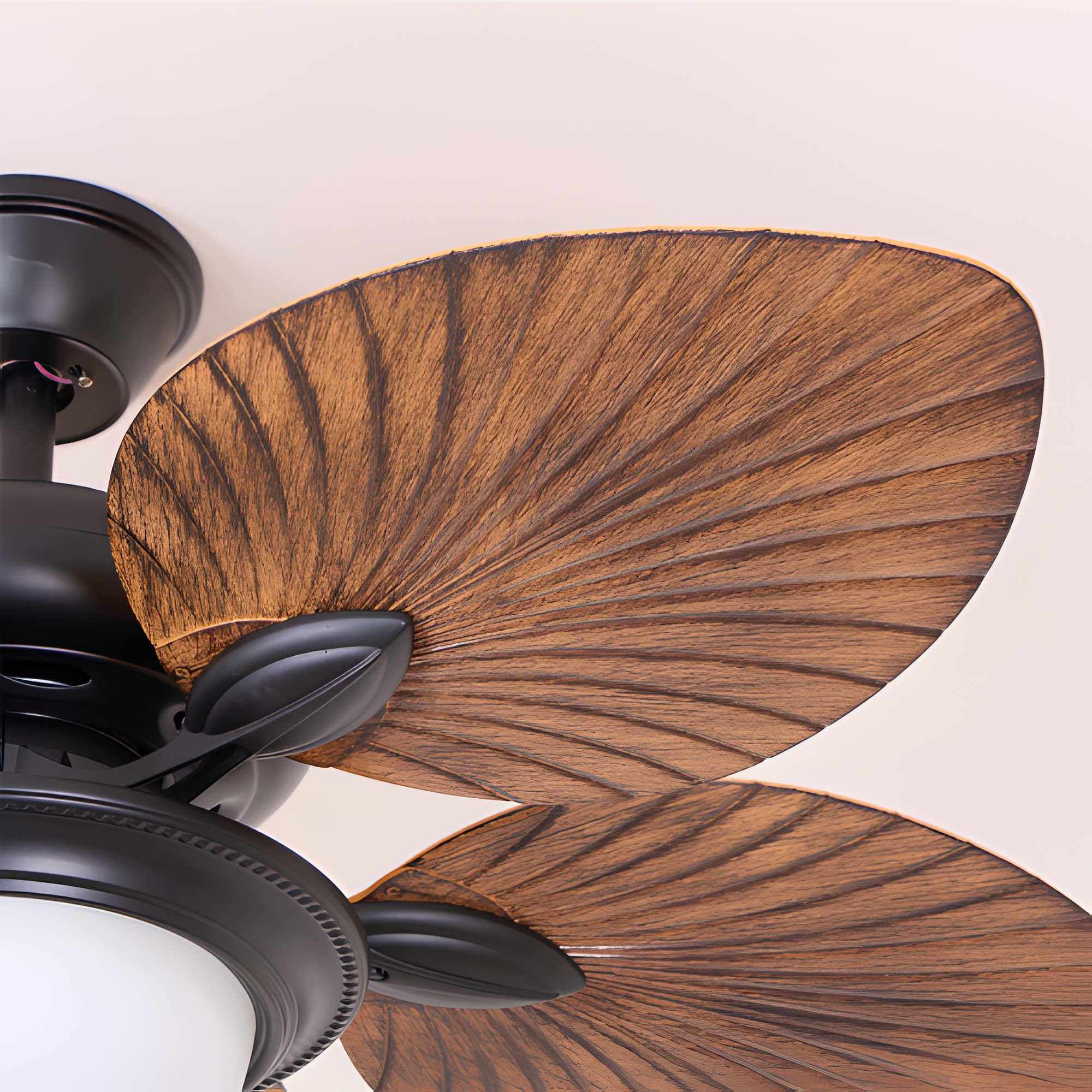 Ventilador De Techo De Madera Tropical - Diseño De Aspas En Forma De Hoja