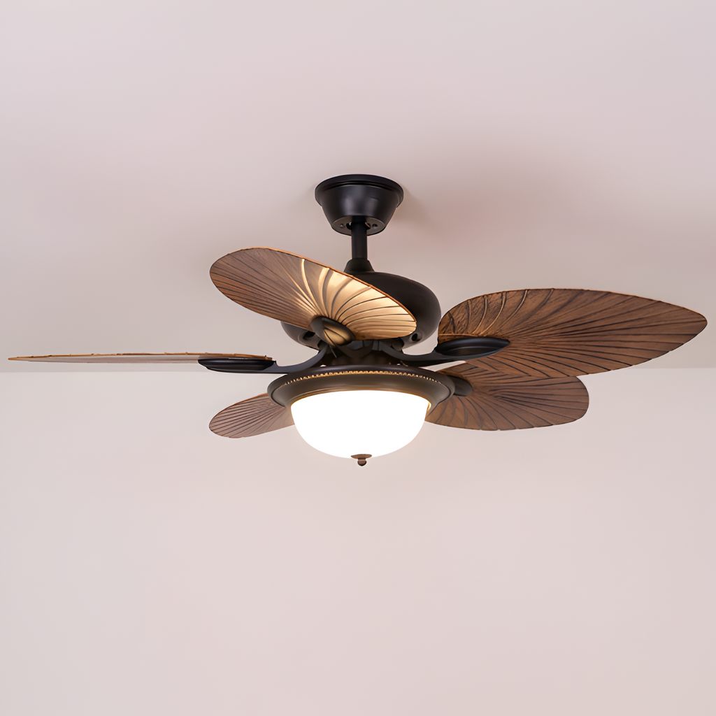 Ventilador De Techo De Madera Tropical - Diseño De Aspas En Forma De Hoja