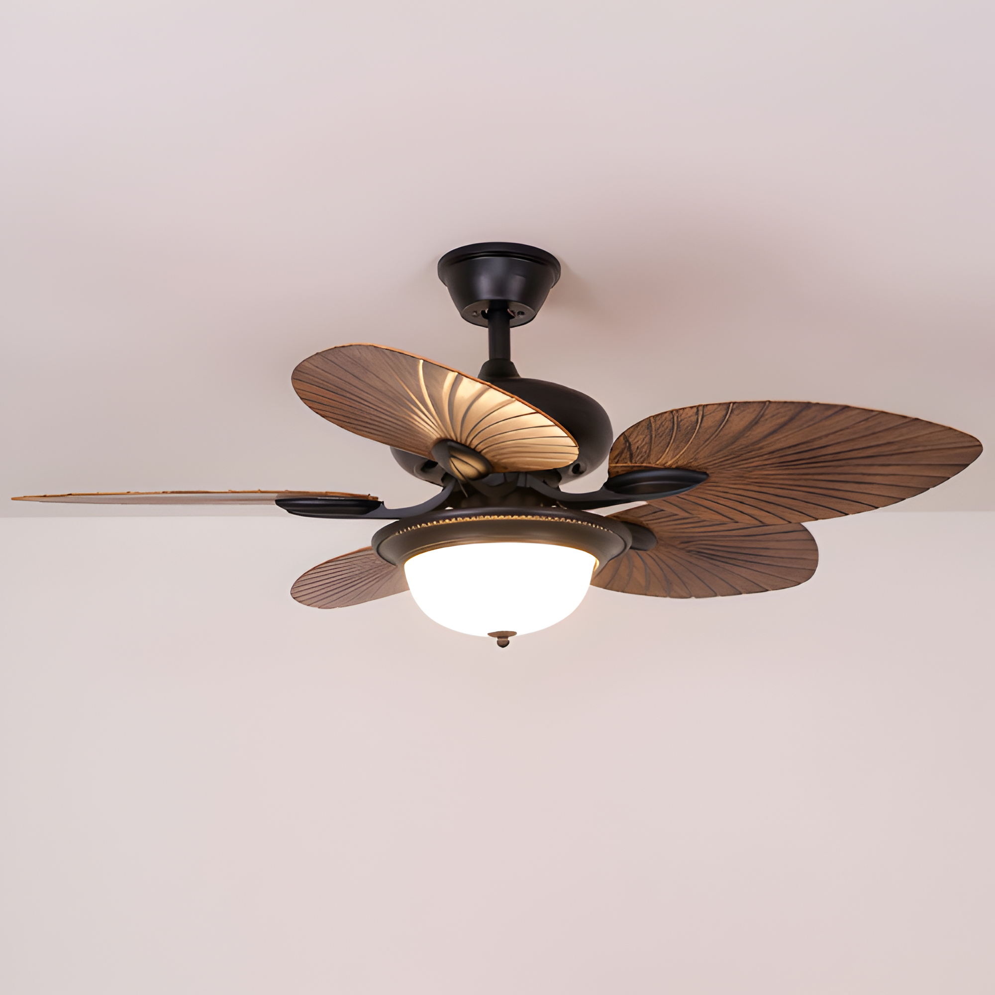 Ventilador De Techo De Madera Tropical - Diseño De Aspas En Forma De Hoja